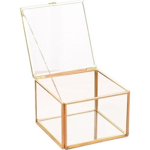 LUDA Square Opening Glass Geometry Garden Jewelry Boxs Mirror Jewelry Storage Box Eternal Flower Decoration Box Crafts