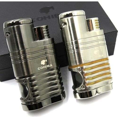 COHIBA Metal 4 Torch Flame Jet Cigar Cigarette Tobacco Lighter Blue Fire Gas Lighter With Cigar Punch Windproof Smoking Tool
