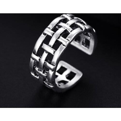 Trendy Vintage Net Shape Antique Silver Plated Punk Hiphop Rock Style Resizable Rings for Women Girl & Man Retro Party Jewelry