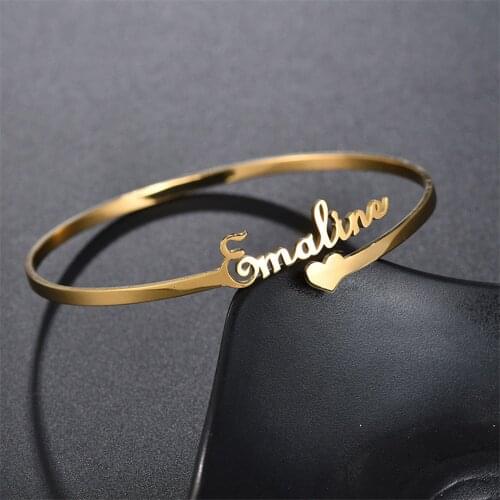 Fashion Personalized Small Heart Shape Bracelet Custom Name Bangle Cuff Bracelets Jewelry For Women Girls Customized Trendy Gift