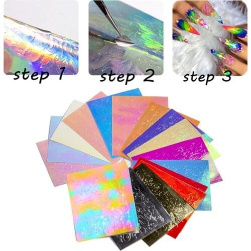 5pcs DIY Nail Flame Stickers Candy Color Laser Reflections Tape Adhesive Foils Nail Arts Stickers Nail Decal Decoration