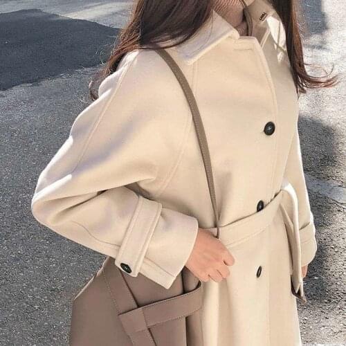 Hstar 2021 New Autumn Winter Fashion Women Korean Version of Harajuku Style Mid-length Coat With Waist Female Woolen Jacket