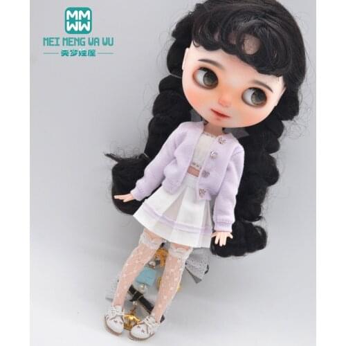 Blyth Doll Clothes Fashion Three-piece purple wool cardigan for Toys Azone OB23 OB24 doll accessories