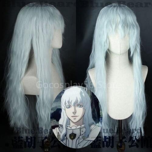 Berserk Griffith Cosplay Wig Silver White Mixed Blue Curly Wavy 70cm Long Heat Resistant Synthetic Hair