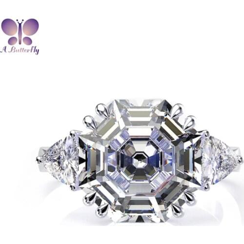 925 Sterling Silver Luxury 12*12MM Rhombus Stone High Carbon Simulation Diamond Ring Very Shiny High-end Wedding Jewelry