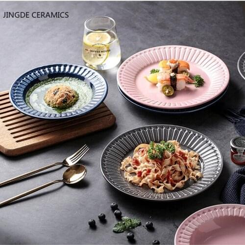 Modern Striped Tableware Ceramic Dishes Western Steak Ramen Sushi Plate Home Large Plate Breakfast Salad Tray Kitchen Furniture