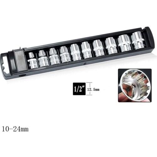 10 Pcs/set 1/2" 10-24mm Universal 12 Tooth Socket Wrench Head Inner Hexagon Spanner Allen Head Auto Repair Tools