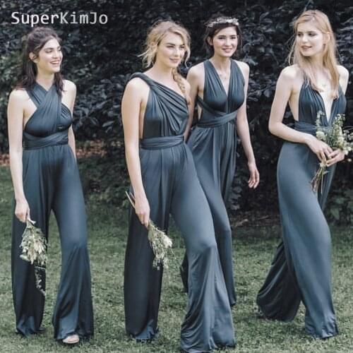 SuperKimJo Convertible Jumpsuits for Wedding Party Dress 2020 Gray Cheap Bridesmaid Pants for Women Robe Demoiselle D'honneur