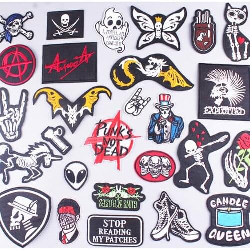 Punk/Skull Patch Sticker Embroidered Patches Iron On Patch On Clothes Stripe Stickers Patches For Clothing DIY Applique On Jeans