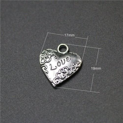 High Quality 10 Pieces/Lot 17mm*19mm Antique Silver Plated Metal Love Heart Charm Pendant For Jewelry Making