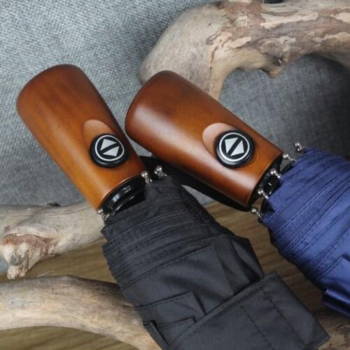 Top Quality Solid Windproof Strong Handle Rain Stick Auto Men Business Outdoor Folding Umbrella Black and Blue