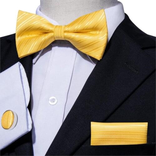 Bright Yellow Silk Bowtie Butterfly Ties Adjustable Formal Bow Pre-Tied Bowtie Pocket Square Cufflinks Set for Tuxedo Barry.Wang