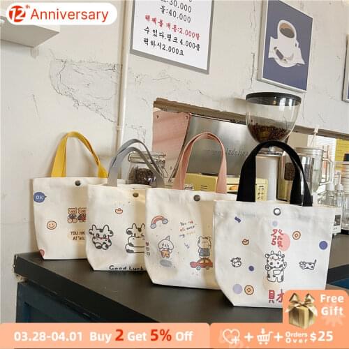 Cartoon Print Women Canvas Shoulder Bag Fashion Girly Student Small Tote Book Handbags Cute Design Ladies Travel Messenger Bags