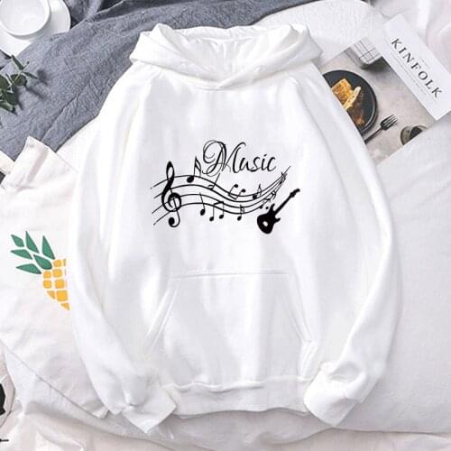 Casual Solid Hoodies Women Long Sleeve Plus Size Music Note Print Sweatshirts Autumn Winter Pullover Fashion Tops Female Clothes