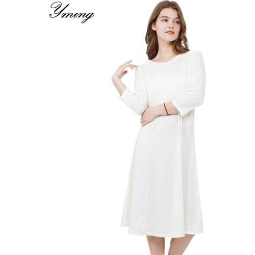 Yming Plus Size White Women Dresses 1/4 Sleeve Party Casual Dress Elegent Midi O Neck Dress Office Vestidos Ladies Dresses XXXL