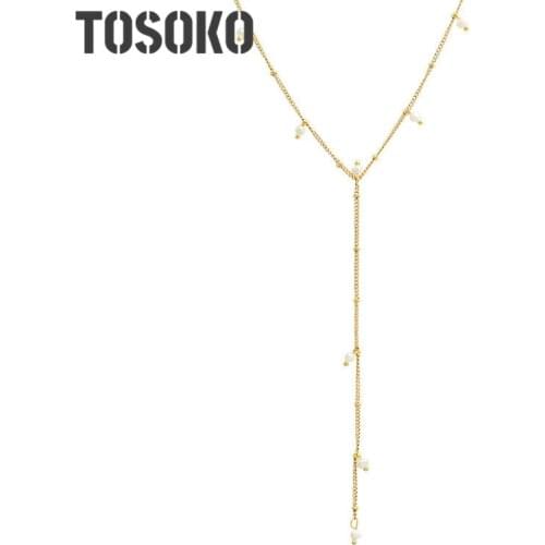 TOSOKO Stainless Steel Jewelry Y-Shaped Tassel Long Sweater Chain Fashion Necklace For Female BSP775