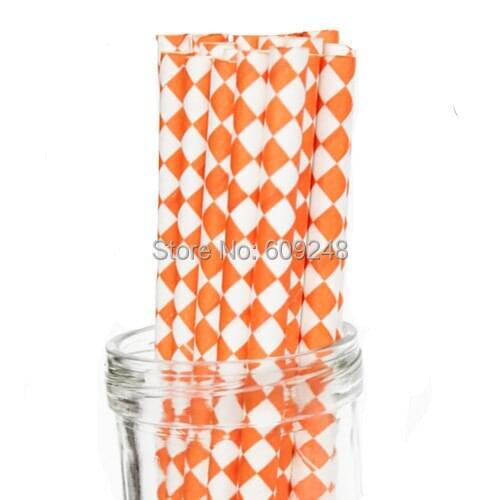 100pcs Mixed Colors Old Fashioned Decorative Halloween Party Orange Harlequin Diamond Paper Straws