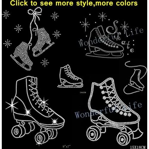 Free shipping Ice Skate Shoe Rhinestone Transfer Motif Iron On Hotfix Heat Transfer