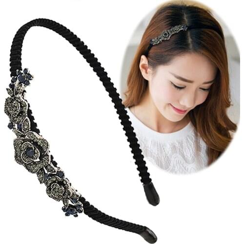 2020 Women High Quality Korean Classical Ink Orchid Flower Butterfly Bowknot Crystal Hair Hoop Headband Hair Band Accessories