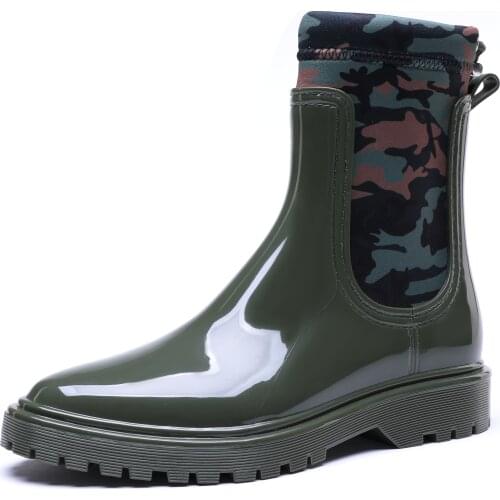 460-1095 TONGPU Womens Glossy Ankle Rain Boots with Neoprene Lining