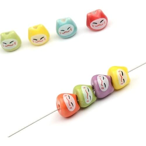 8x10mm 10pcs Lovely Cat Head Ceramic Beads For Jewelry Making Hand-woven Bracelet DIY Necklace Accessorie Wholesale