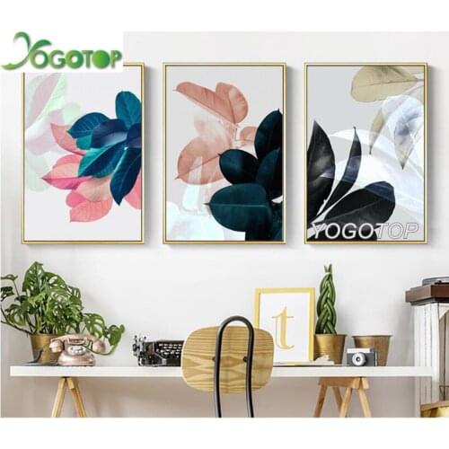 Diy Diamond Painting cross stitch 5D Full Drill mosaic diamond Embroidery Colorful Leaves Wall Art Nordic Plants 3pcs/set ML991