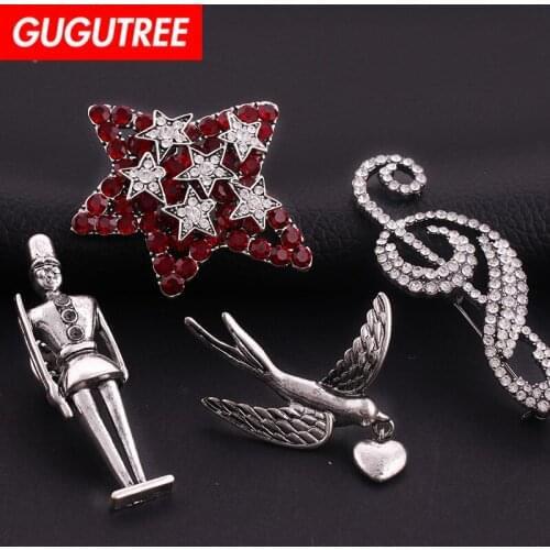 GUGUTREE brooch breastpin star bird note army patch metal patches badges applique patches for clothing HH-61
