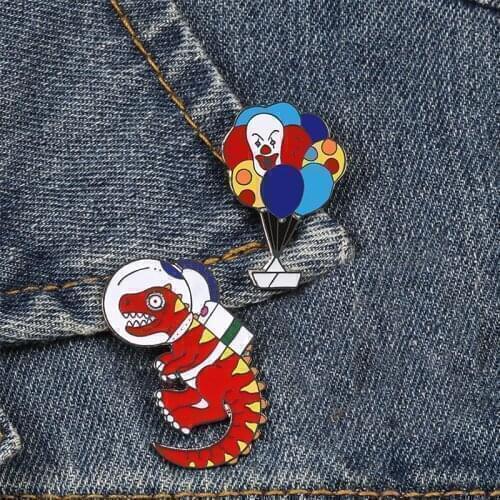 Dinosaur Clown Balloon Brooch Rainbow Balloon Nightmare Clown Enamel Pin Backpack Leather Badge Horror Comedy Movie Fan Gifts