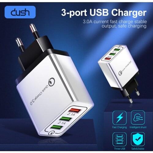 DUSH Quick Phone Charger EU US 3.0 Fast charger USB portable Charging Mobile Phone Charger 3 USB For iPhone Samsung Huawei