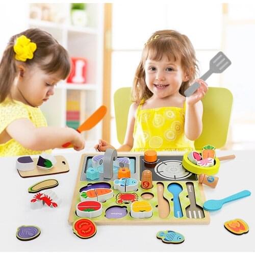 Wooden blocks Magnetic gifts Vegetables Cut Fruits kitchen series educational Toys for children Pairing Learning Puzzle Games 56