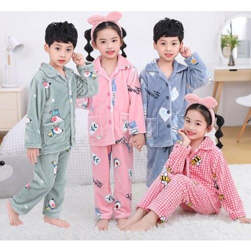 Childrens Coral Velvet Pajamas Home Clothes Boys And Girls' Pajamas Flannel Pajamas Thickened Home Clothes Autumn And Winter