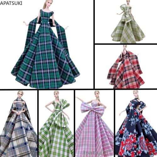 Multicolor Plaided Long Wedding Dress for Barbie Dolls Clothes Outfits Big Evening Dresses Party Gown 1/6 Dolls Accessories Toys