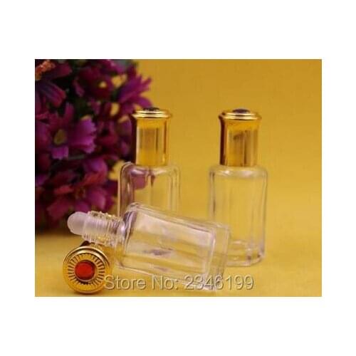 12ML Transparent Glass Perfume Roll on Bottle Golden Cap Glass Roller Bottle Empty Packaging Essential Oil Vials 20pcs/lot