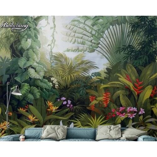 Beibehang Hand painted tropical rainforest background mural 3D living room bedroom home decoration mural 3D photo wallpaper