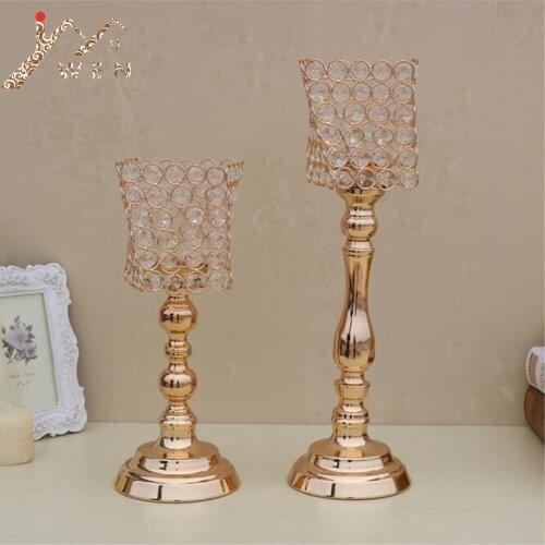 IMUWEN New Creative metal gold plated candle holder with crystals wedding candelabra/centerpiece decoration candlestick