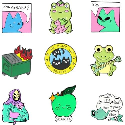 Custom Curious cat Save the Earth witch Hat frog Enamel Pins Demon skull Brooches Bag Lapel Pin Badge Jewelry Gifts for children