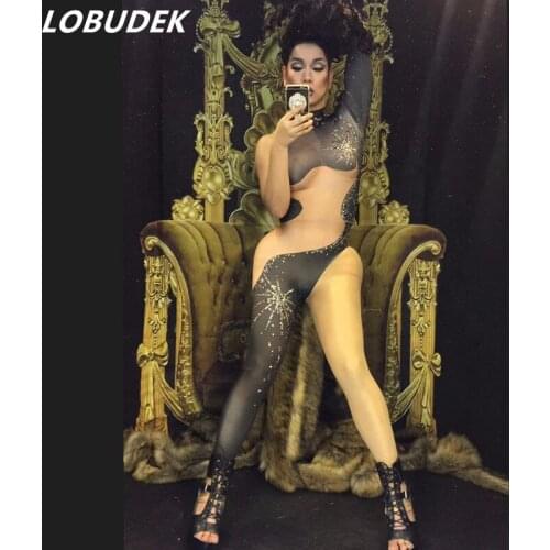 Men Women Pole dancing Performance Costume Sparkly Crystals Leotard jumpsuit Sexy Skinny Jumpsuit Bar DJ Singer DS show Bodysuit