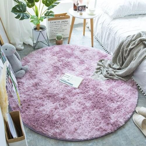 Nordic round carpet silk hair living room mat bedroom bedside yoga rug home new tie dyed variegated carpet thickening encryption