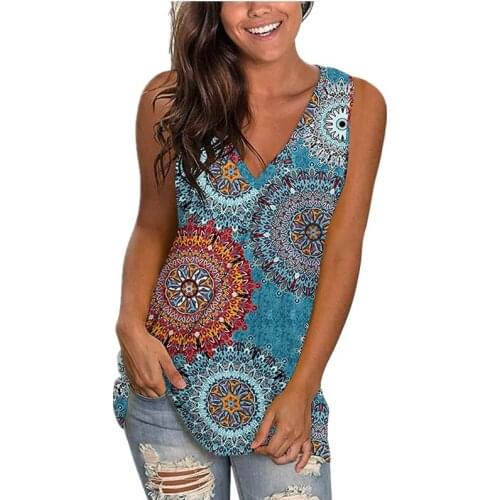 Retro Women Summer Vest 2021 Fashion Sexy V-Neck Printed Sleeveless Top Female New Casual Vests Womens Clothing Free Shipping