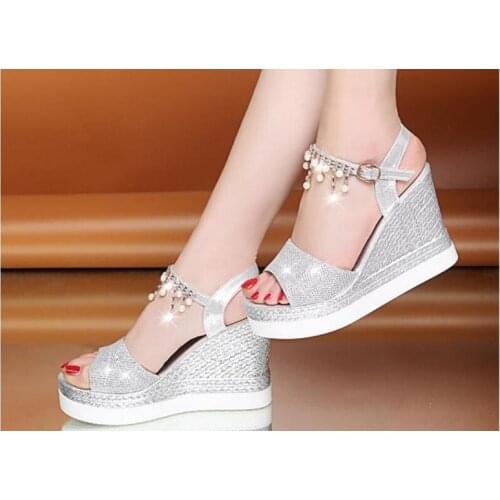 Summer Sandals Women 2019 Bead String Wedges Sandals Women Shoes Thick Bottom Platform Sandals Casual Sandale Femme