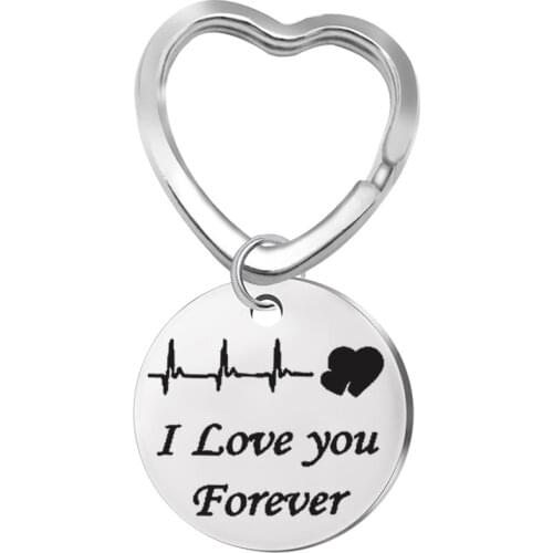 2020 Best Selling Couple Keychain I Love You Forever Stainless Steel Lettering Heart Shaped Keychain ECG Key Ring Simple Couple