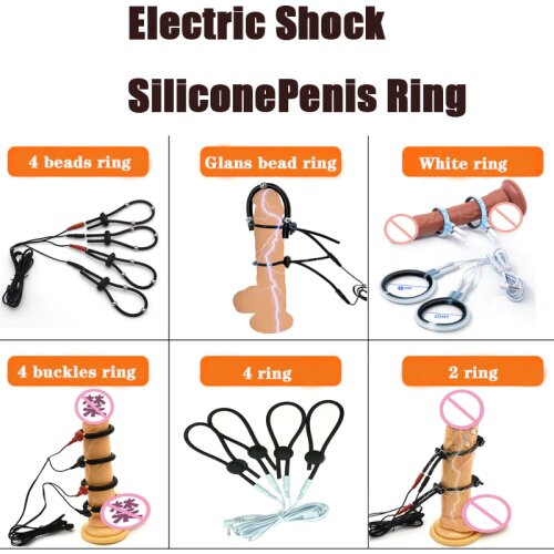 Medical Electric Shock Silicone Penis Ring E-Stim Bead Massage Cock Enlargement Glans Ring SM Male Chastity Sex Toys Accessories