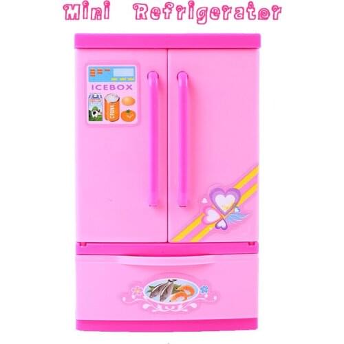 Miniature Furniture toy Dolls House Pretend play Toy for Girl Assembly For Doll Accessories Simulation refrigerator With lights