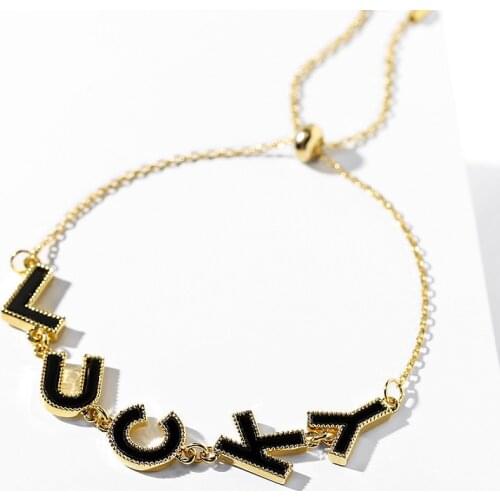 Fashion Gold Plated Adjustabe Length Chain Letter "Lucky" Charm Bracelets For Women Gift High Quality Female Bracelet Jewelry