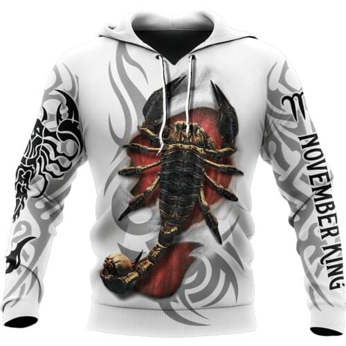 Mens Casual 3D Print Hoodies November Scorpio Tattoo Man Pullover Women Hood Sweatshirt Hip-Hop Jacket Unisex New Streetwear