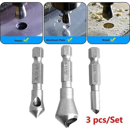 3pc 90 Degree English Diagonal Chamfering Drill Tools Steel Cutter Drill Bits Countersink Set Deburring Kits Hex Shank