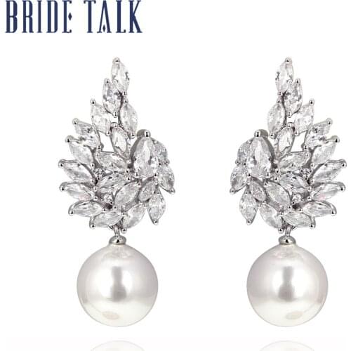 Bride Talk Luxury Vogue Imitation Pearl Women Earrings Cubic Zirconia CZ Luxury Water Drop Earring Jewelry For Lady Wedding
