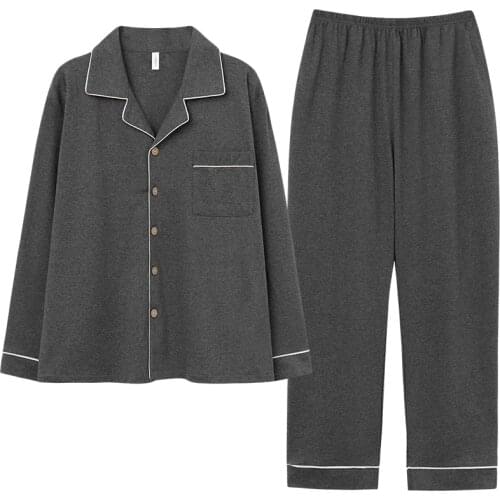 New Autumn Men Pajamas Knitted Cotton Man Sleepwear Suit Long Sleeve Turn-down Collar Plus Size Male Homewear Leisurewear