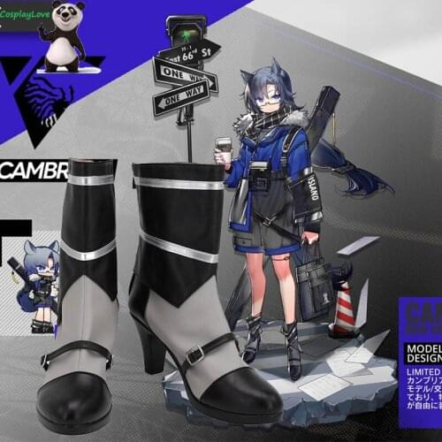 Arknights Fang Black Gray Shoes Cosplay Long Boots High Heel Leather Custom Made For Party Christmas Halloween