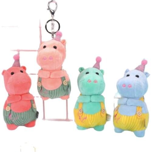 Wholesale 40pcs/lot New Creative Cartoon Bib Hippo Plush Pendant Toys Animals Stuffed KeyChain for Kids Gift